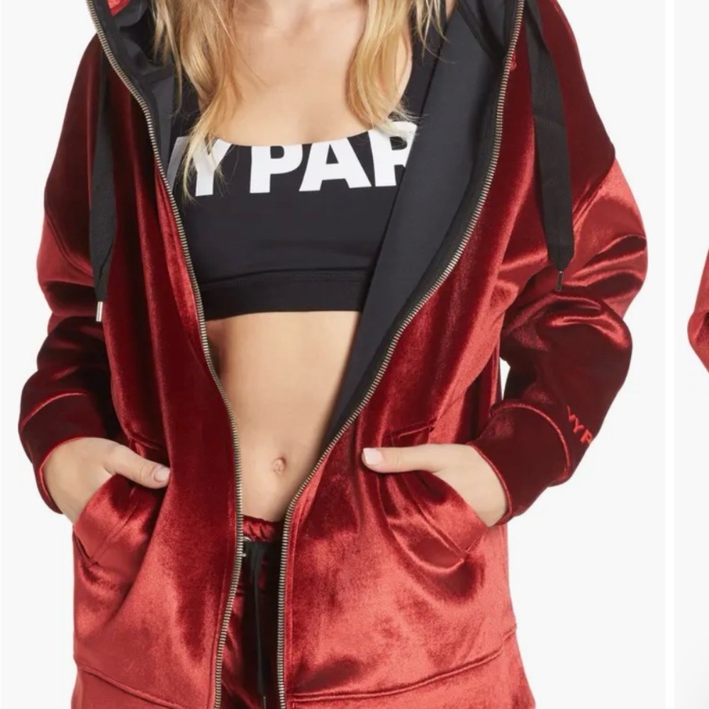 Ivy Park Red Velvet Hoodie XS Oversized Unisex Chunky Zip Good Condition